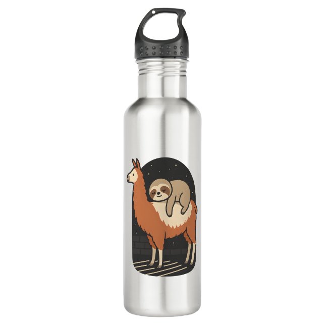 Sloth Riding Llama Edelstahlflasche (Vorderseite)