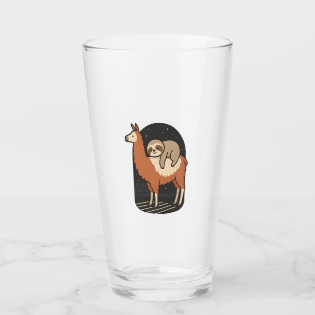 Sloth Riding Llama Glas (Vorderseite)