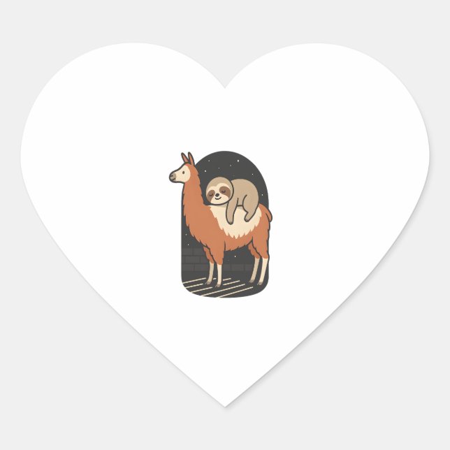 Sloth Riding Llama Herz-Aufkleber (Vorderseite)