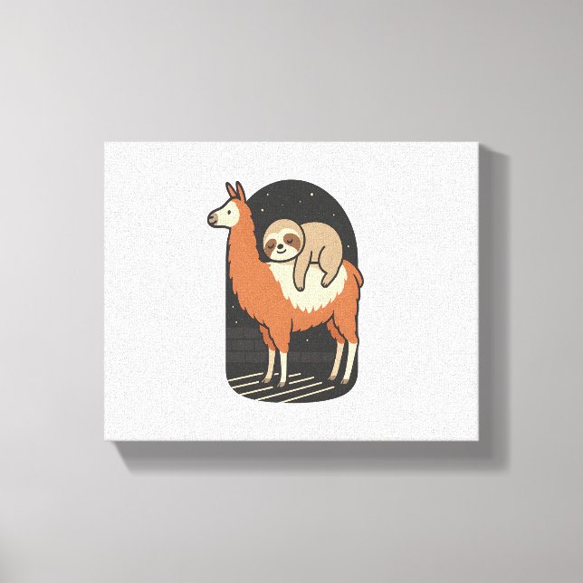 Sloth Riding Llama Leinwanddruck (Vorderseite)