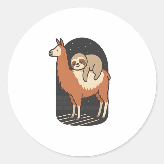 Sloth Riding Llama Runder Aufkleber (Vorderseite)