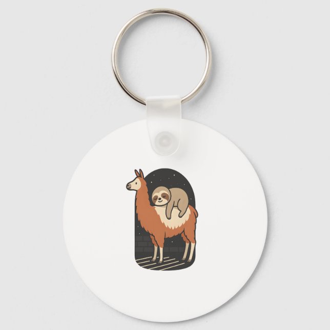 Sloth Riding Llama Schlüsselanhänger (Vorderseite)