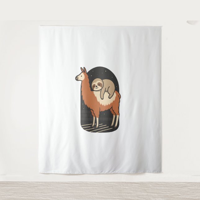 Sloth Riding Llama Wandteppich (Vorderseite)