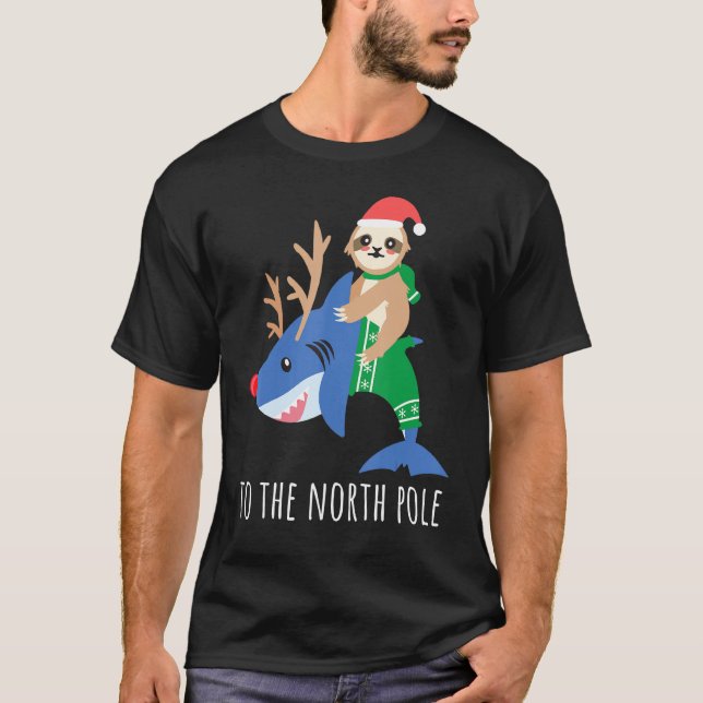 Sloth Riding Shark Reindeer Funny Cool Boy Christm T-Shirt (Vorderseite)