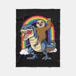Sloth Riding T-rex Dinosaur Rainbow Funny Animals Fleecedecke