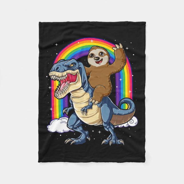 Sloth Riding T-rex Dinosaur Rainbow Funny Animals Fleecedecke (Vorderseite)