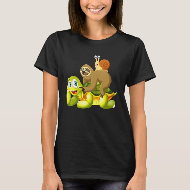 Sloth Riding Turtle Snail Niedliche Langsame Tiere T-Shirt (Vorderseite)