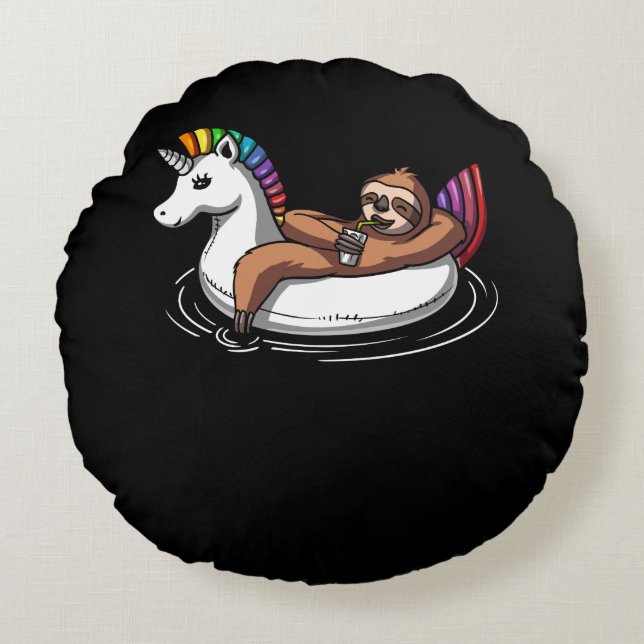 Sloth Riding Unicorn Float Pool Party Rundes Kissen (Vorderseite)