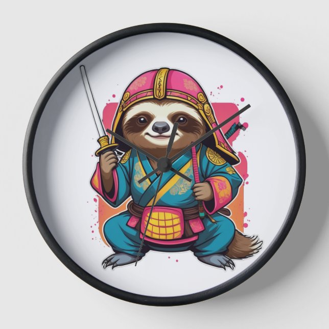 Sloth Samurai Halloween Unique Ninja Kriegerdekor Uhr (Vorderseite)