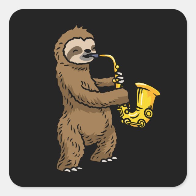 Sloth Saxophon Quadratischer Aufkleber (Vorderseite)