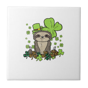 Sloth Shamrock Kariert Leopard St Patricks Day Män Fliese