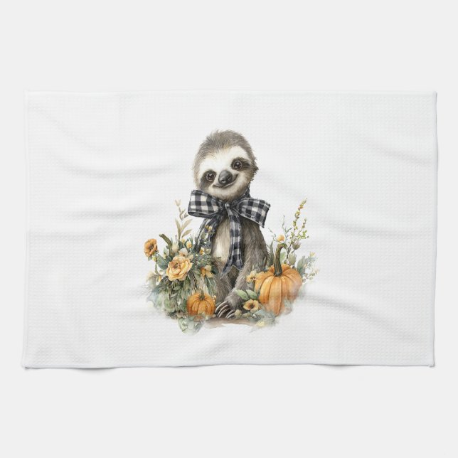 Sloth Shirt Animals Autumn Pumpkin Geschirrtuch (Horizontal)