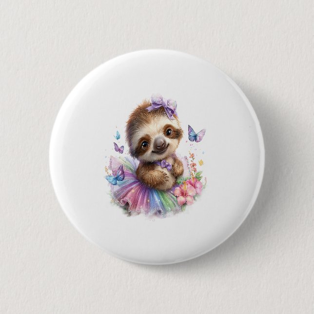 Sloth Shirt Safari Rainbow Summer Button (Vorderseite)
