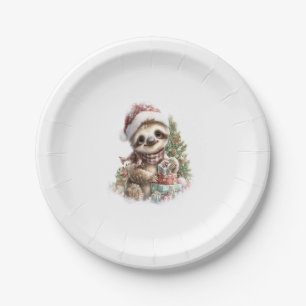 Sloth Shirt Weihnachtsfeier Weihnachtsmannmütze Pappteller