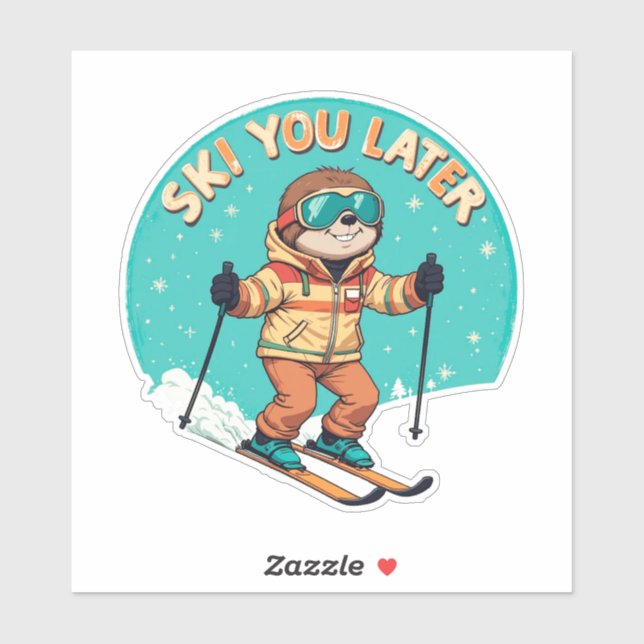 Sloth Ski - Funny Winter Sloth Ski Sie später Aufkleber (Blatt)
