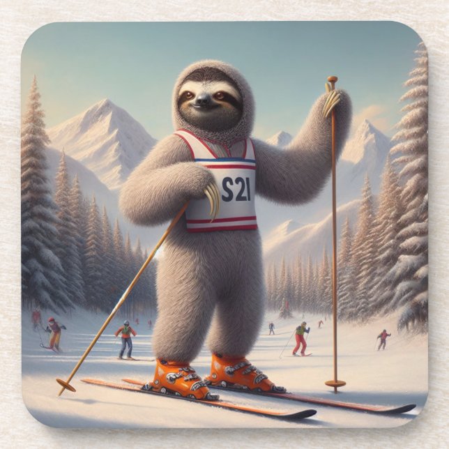 Sloth Skiing Getränkeuntersetzer (Vorderseite)