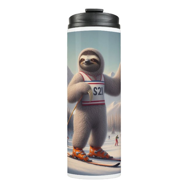 Sloth Skiing Thermosbecher (Vorderseite)