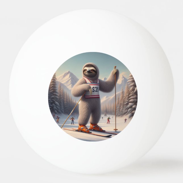 Sloth Skiing Tischtennisball (Vorderseite)