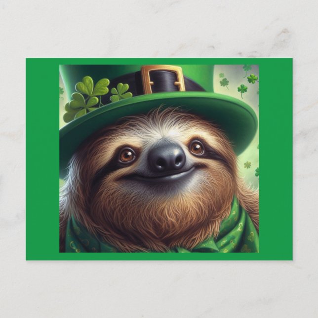 Sloth St Paddys Day Postkarte (Vorderseite)