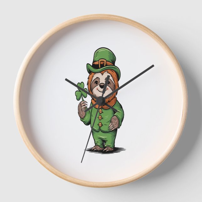 Sloth St Patrick's Day Irish Lucky Uhr (Vorderseite)