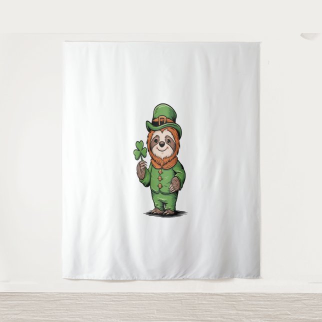 Sloth St Patrick's Day Irish Lucky Wandteppich (Vorderseite)