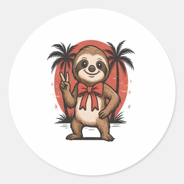 Sloth Summer Beach Rocking Runder Aufkleber (Vorderseite)
