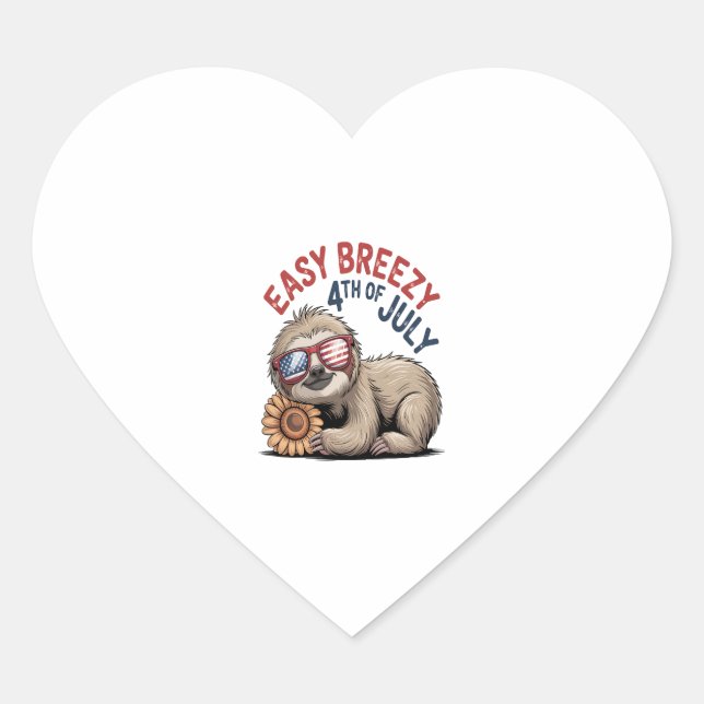 Sloth Sunflower 4. Juli Herz-Aufkleber (Vorderseite)