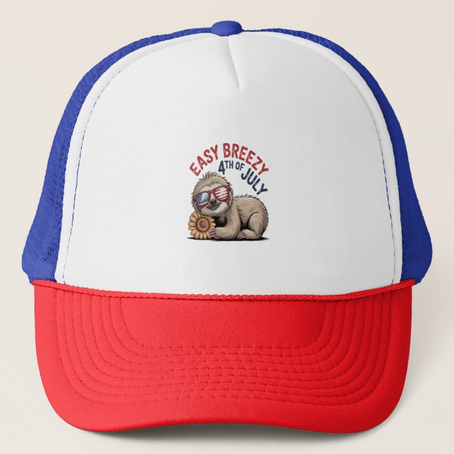 Sloth Sunflower 4. Juli Truckerkappe (Vorderseite)