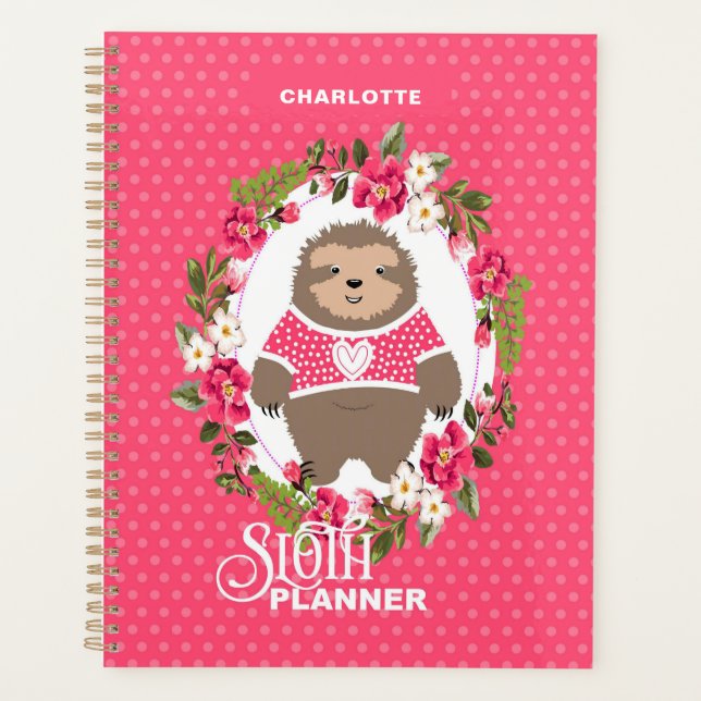 Sloth Super Niedlich Girly  | Name bearbeiten Planer (Vorderseite)