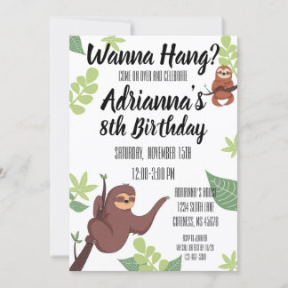 Sloth Theme Kid's Birthday Einladung