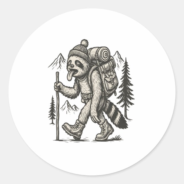 Sloth Tired Sloth Wandern Runder Aufkleber (Vorderseite)