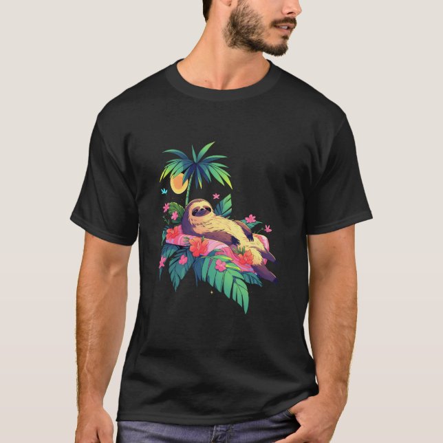 Sloth Tropical Beach Sea Summer Vacation Lazy Slot T-Shirt (Vorderseite)