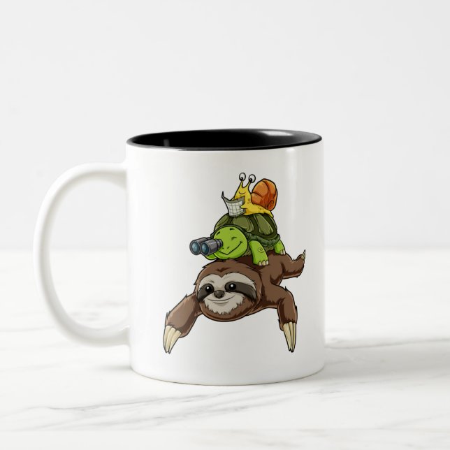 Sloth Turtle Snail Shirt Piggyback Running Riding Zweifarbige Tasse (Links)
