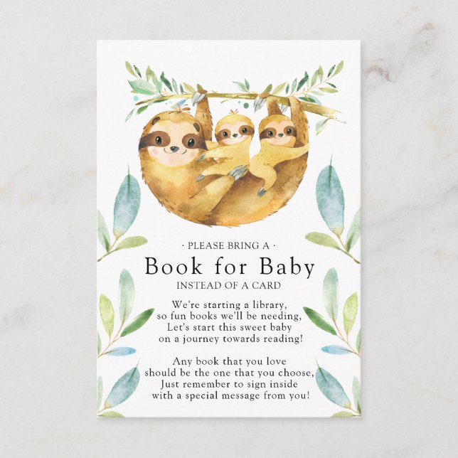 Sloth Twins Baby Shower Book for Baby Card Begleitkarte (Vorderseite)