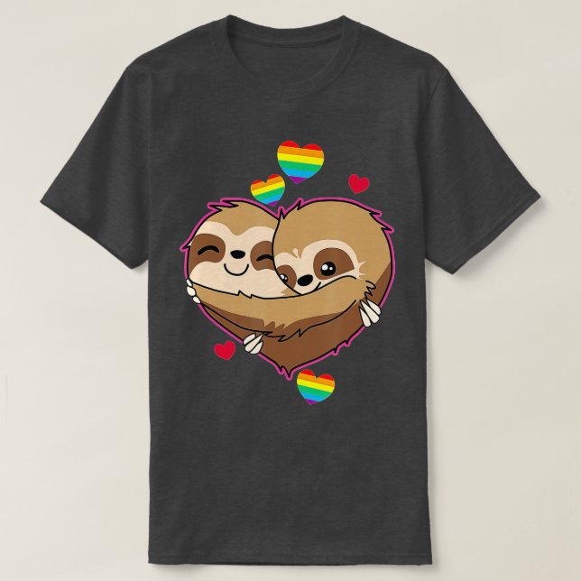 Sloth Valentines Day Hearts Gift  Gay Pride Rainbo T-Shirt (Design vorne)