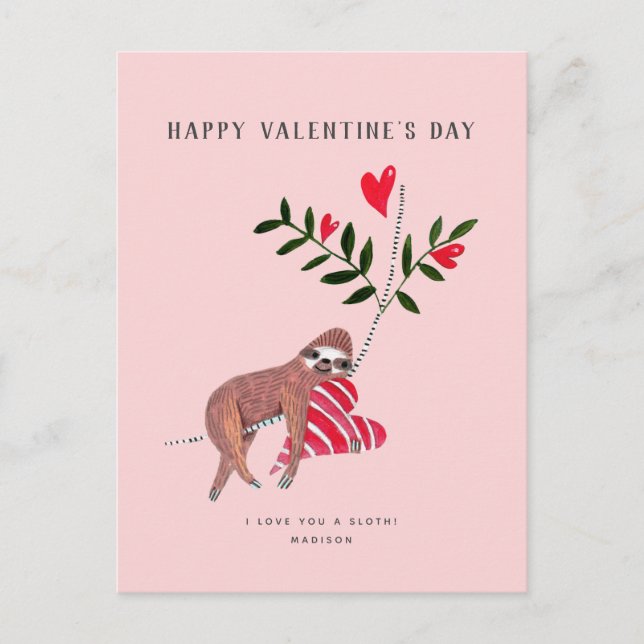 Sloth | Valentinstag | Grußkarte Feiertagspostkarte (Vorderseite)
