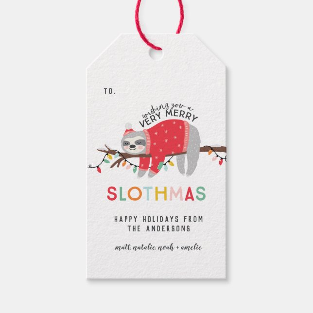Sloth Weihstmas Geschenkanhänger (Vorderseite)