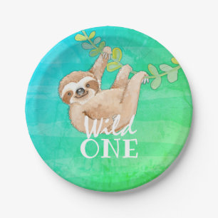 Sloth Wild One First Birthday Party Plate Pappteller