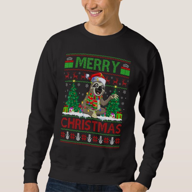 Sloth   Xmas Tree Lights Ugly Santa Sloth Christma Sweatshirt (Vorderseite)
