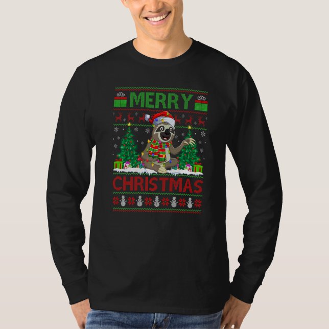 Sloth  Xmas Tree Lights Ugly Santa Sloth Christmas T-Shirt (Vorderseite)