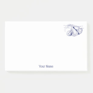 Sloth Zeichnend Lithograph #1 Blue Post-it Klebezettel