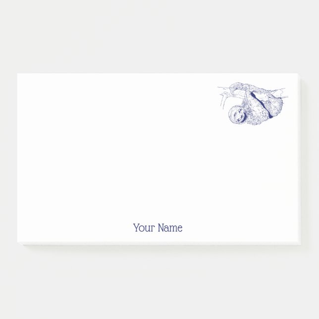 Sloth Zeichnend Lithograph #1 Blue Post-it Klebezettel (Vorderseite)