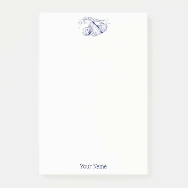 Sloth Zeichnend Lithograph #1 Blue Post-it Klebezettel (Vorderseite)