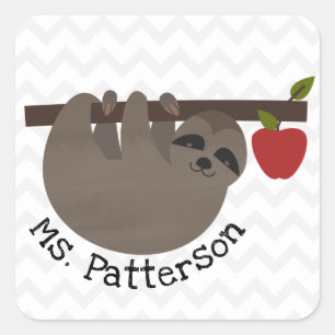 Sloth-Zickzack Apple-Lehrer Quadratischer Aufkleber