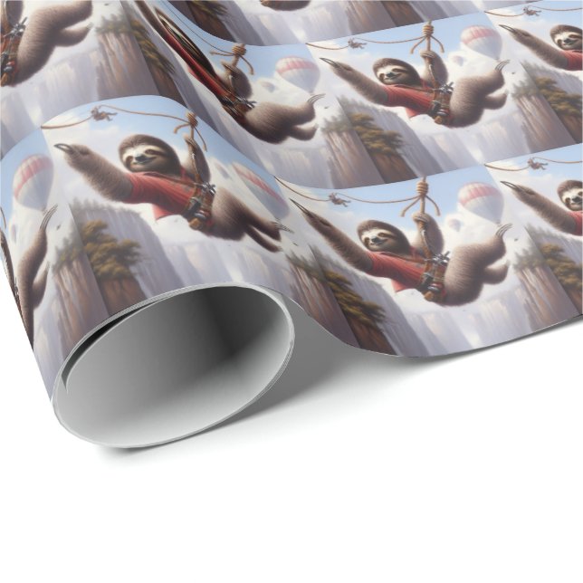 Sloth Ziplining Geschenkpapier (Rolleneckpunkt)