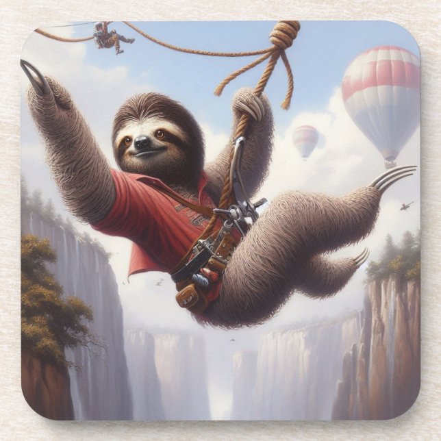 Sloth Ziplining Getränkeuntersetzer (Vorderseite)