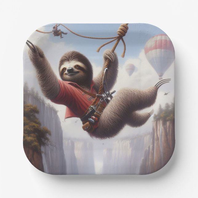 Sloth Ziplining Pappteller (Vorderseite)