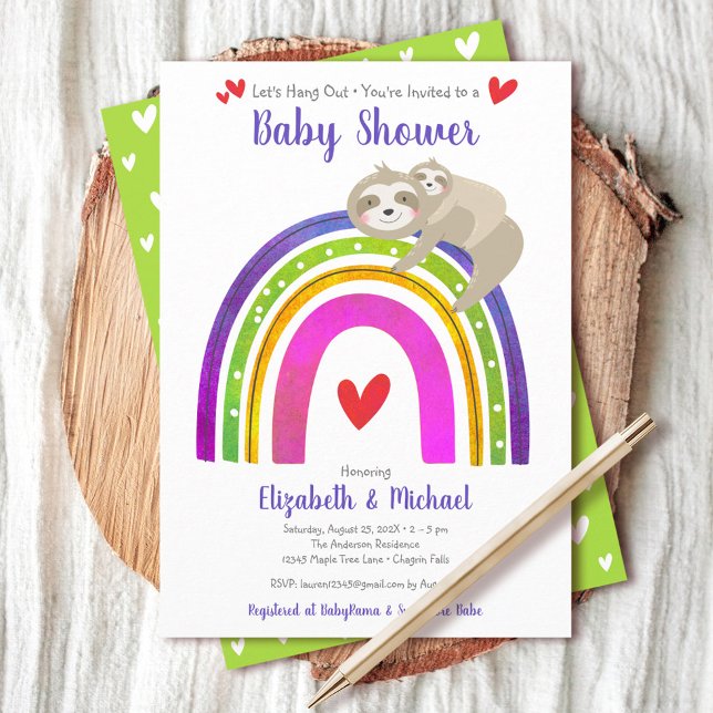 Sloths Baby Duwer Gender Neutral Boho Regenbogen Einladung (Von Creator hochgeladen)
