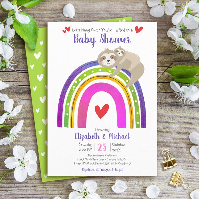 Sloths Boho Rainbow Baby Shower Moderne Niedliche  Einladung (Von Creator hochgeladen)