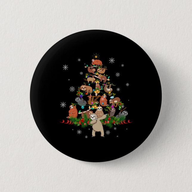 Sloths Christmas Tree Lights Fun Sloths Xmas Gesch Button (Vorderseite)